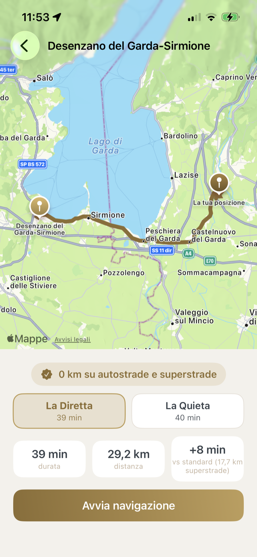 Anteprima percorso: confronto tra La Diretta e La Quieta con i minuti di entrambe