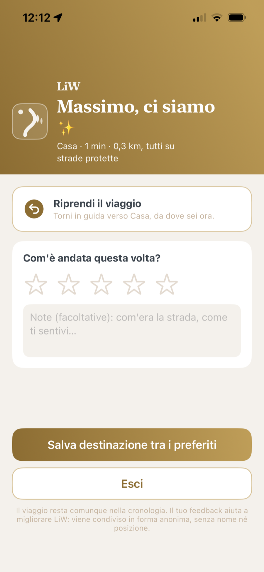 Fine viaggio: stelline, preferiti e Fammi compagnia